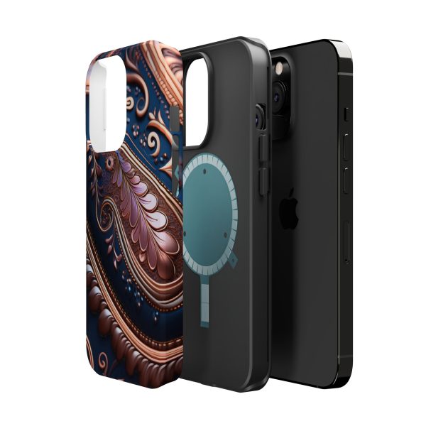 Blue Gold Paisley BRG7- Custom Magnetic Tough Case for iPhone - Dual Layer Protection with MagSafe® Compatibility - Matte or Glossy Finish - Image 67