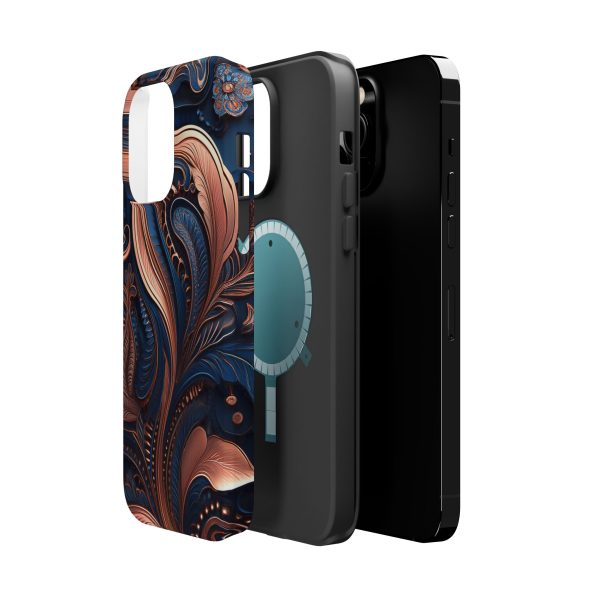 Blue Gold Paisley BRG8 - Custom Magnetic Tough Case for iPhone - Dual Layer Protection with MagSafe® Compatibility - Matte or Glossy Finish - Image 36