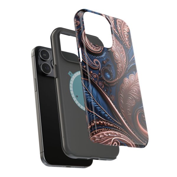 Blue Gold Paisley BRG2- Custom Magnetic Tough Case for iPhone - Dual Layer Protection with MagSafe® Compatibility - Matte or Glossy Finish - Image 113