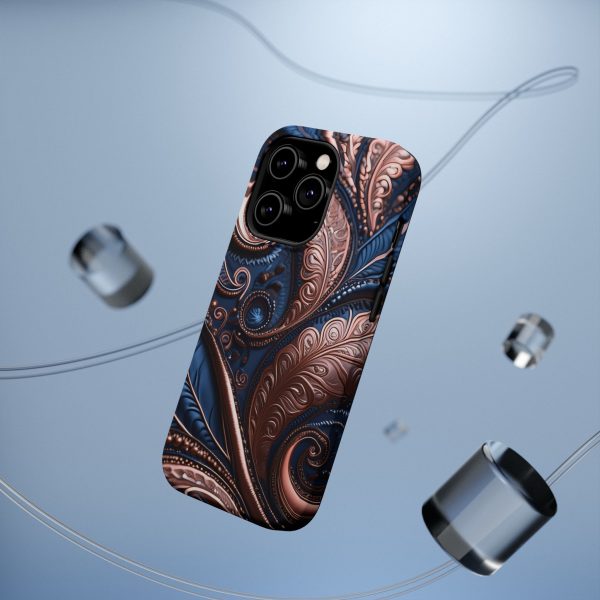 Blue Gold Paisley BRG2- Custom Magnetic Tough Case for iPhone - Dual Layer Protection with MagSafe® Compatibility - Matte or Glossy Finish - Image 20