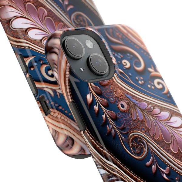 Blue Gold Paisley BRG7- Custom Magnetic Tough Case for iPhone - Dual Layer Protection with MagSafe® Compatibility - Matte or Glossy Finish - Image 101