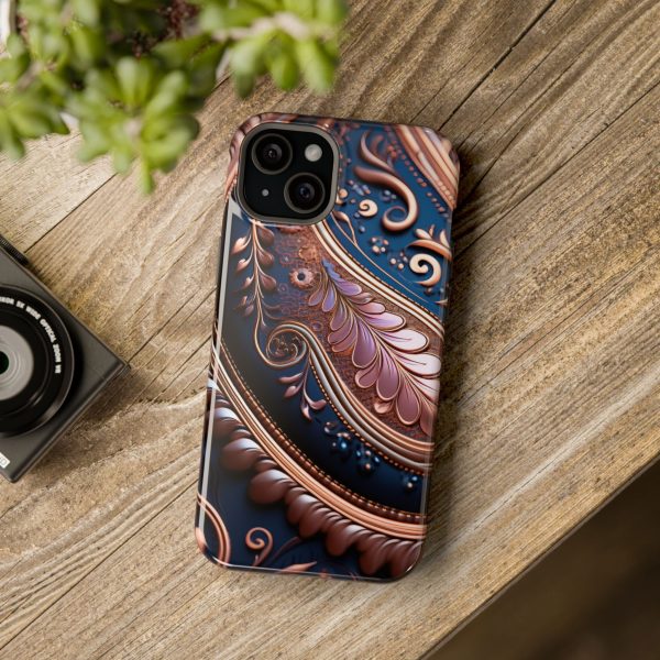 Blue Gold Paisley BRG7- Custom Magnetic Tough Case for iPhone - Dual Layer Protection with MagSafe® Compatibility - Matte or Glossy Finish - Image 105