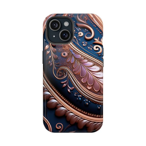 Blue Gold Paisley BRG7- Custom Magnetic Tough Case for iPhone - Dual Layer Protection with MagSafe® Compatibility - Matte or Glossy Finish - Image 82