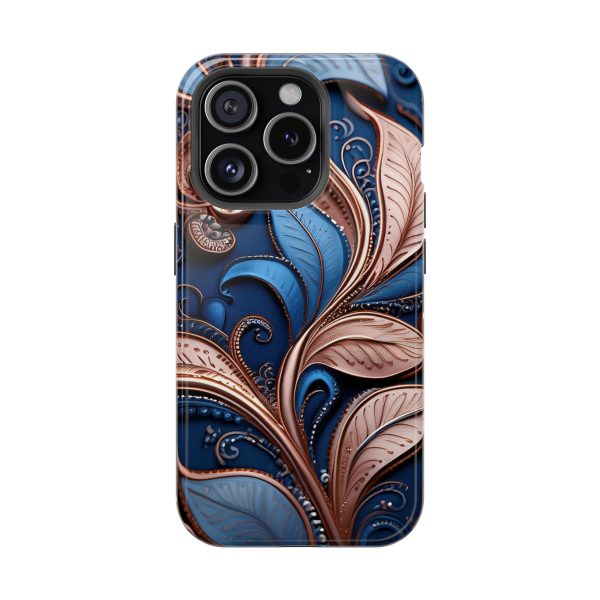 Blue Gold Paisley BRG1- Custom Magnetic Tough Case for iPhone - Dual Layer Protection with MagSafe® Compatibility - Matte or Glossy Finish - Image 91