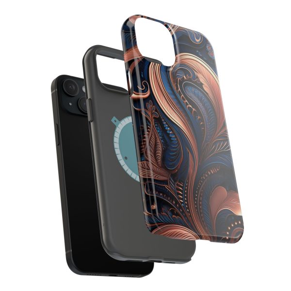 Blue Gold Paisley BRG8 - Custom Magnetic Tough Case for iPhone - Dual Layer Protection with MagSafe® Compatibility - Matte or Glossy Finish - Image 101