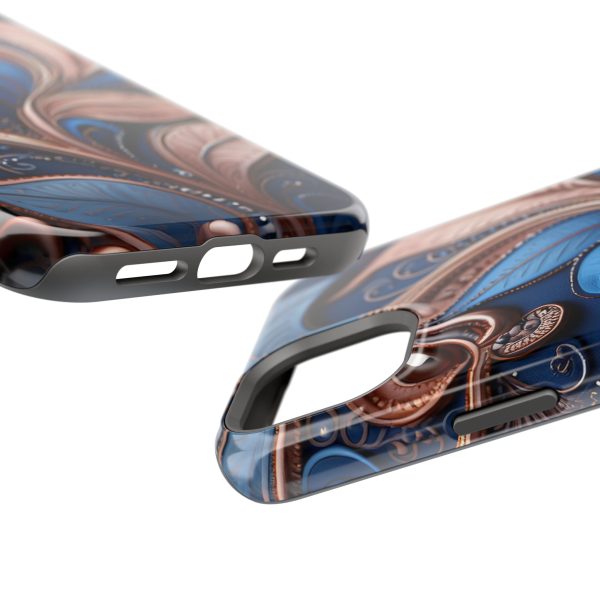 Blue Gold Paisley BRG1- Custom Magnetic Tough Case for iPhone - Dual Layer Protection with MagSafe® Compatibility - Matte or Glossy Finish - Image 104