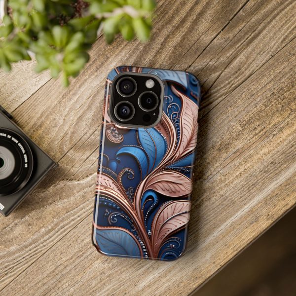 Blue Gold Paisley BRG1- Custom Magnetic Tough Case for iPhone - Dual Layer Protection with MagSafe® Compatibility - Matte or Glossy Finish - Image 95