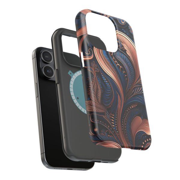 Blue Gold Paisley BRG8 - Custom Magnetic Tough Case for iPhone - Dual Layer Protection with MagSafe® Compatibility - Matte or Glossy Finish - Image 96