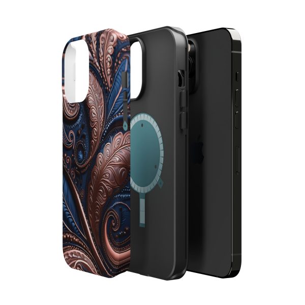 Blue Gold Paisley BRG2- Custom Magnetic Tough Case for iPhone - Dual Layer Protection with MagSafe® Compatibility - Matte or Glossy Finish - Image 77