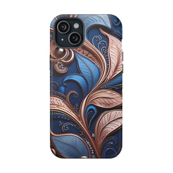 Blue Gold Paisley BRG1- Custom Magnetic Tough Case for iPhone - Dual Layer Protection with MagSafe® Compatibility - Matte or Glossy Finish - Image 106