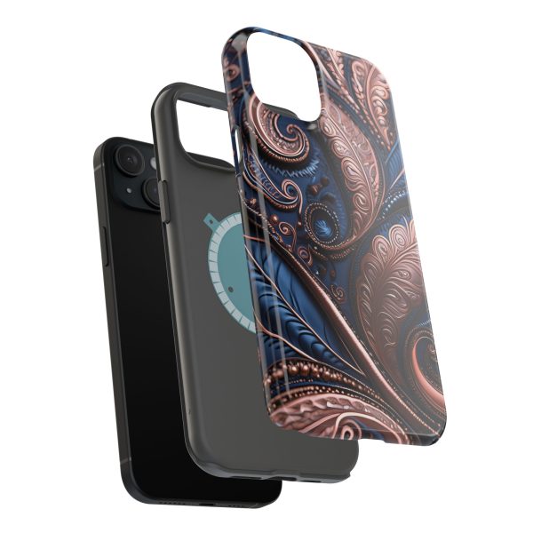 Blue Gold Paisley BRG2- Custom Magnetic Tough Case for iPhone - Dual Layer Protection with MagSafe® Compatibility - Matte or Glossy Finish - Image 103