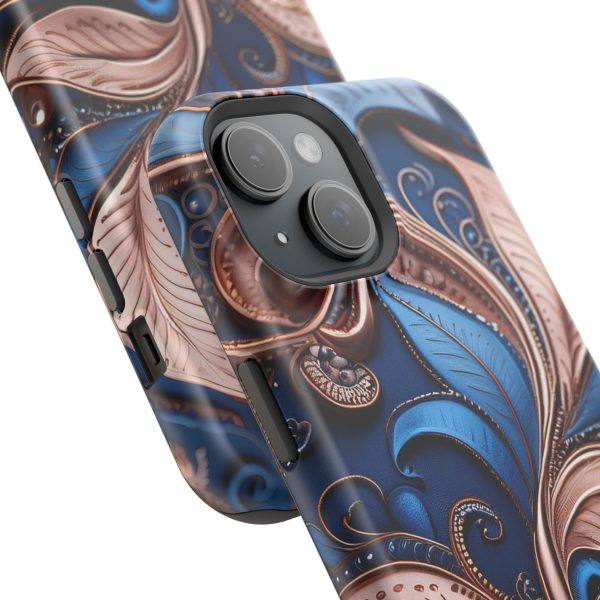 Blue Gold Paisley BRG1- Custom Magnetic Tough Case for iPhone - Dual Layer Protection with MagSafe® Compatibility - Matte or Glossy Finish - Image 88