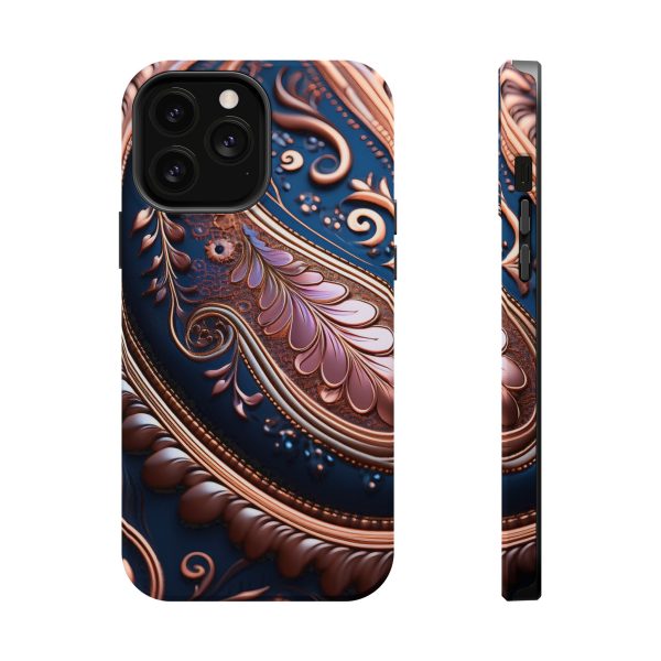 Blue Gold Paisley BRG7- Custom Magnetic Tough Case for iPhone - Dual Layer Protection with MagSafe® Compatibility - Matte or Glossy Finish - Image 76