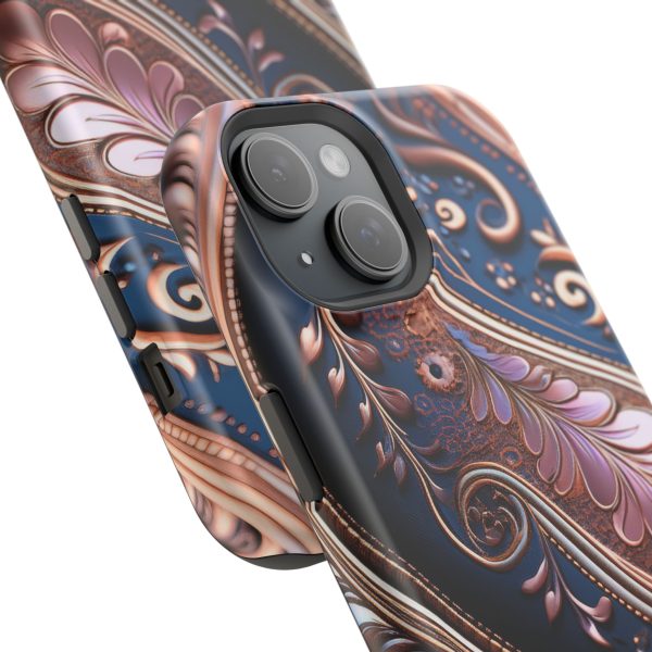 Blue Gold Paisley BRG7- Custom Magnetic Tough Case for iPhone - Dual Layer Protection with MagSafe® Compatibility - Matte or Glossy Finish - Image 86