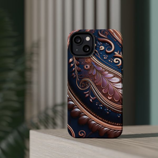 Blue Gold Paisley BRG7- Custom Magnetic Tough Case for iPhone - Dual Layer Protection with MagSafe® Compatibility - Matte or Glossy Finish - Image 49