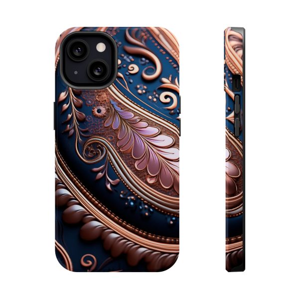 Blue Gold Paisley BRG7- Custom Magnetic Tough Case for iPhone - Dual Layer Protection with MagSafe® Compatibility - Matte or Glossy Finish - Image 41