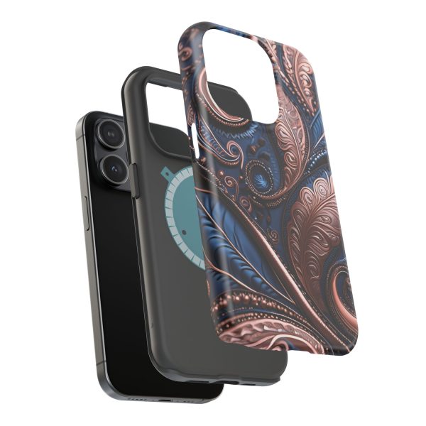 Blue Gold Paisley BRG2- Custom Magnetic Tough Case for iPhone - Dual Layer Protection with MagSafe® Compatibility - Matte or Glossy Finish - Image 98