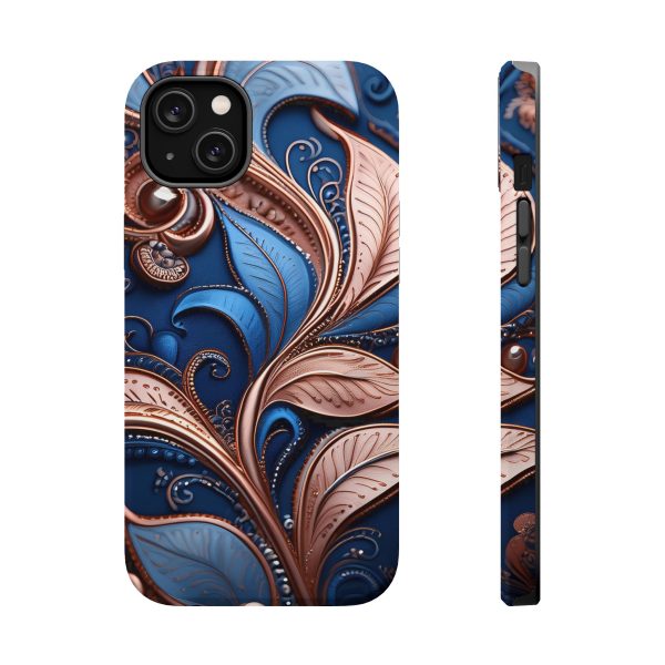 Blue Gold Paisley BRG1- Custom Magnetic Tough Case for iPhone - Dual Layer Protection with MagSafe® Compatibility - Matte or Glossy Finish - Image 26