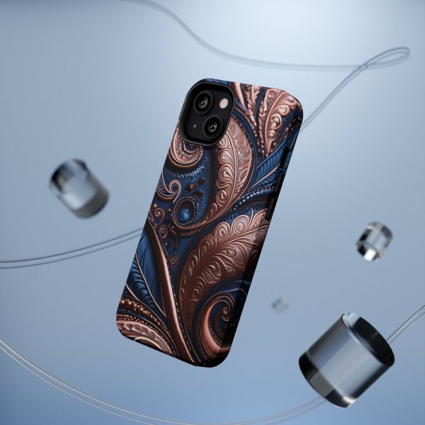 Blue Gold Paisley BRG2- Custom Magnetic Tough Case for iPhone - Dual Layer Protection with MagSafe® Compatibility - Matte or Glossy Finish - Image 50