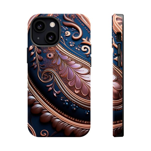 Blue Gold Paisley BRG7- Custom Magnetic Tough Case for iPhone - Dual Layer Protection with MagSafe® Compatibility - Matte or Glossy Finish - Image 51