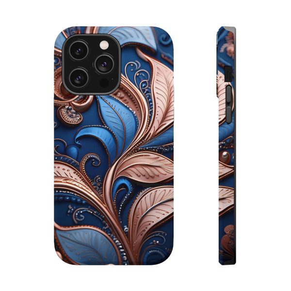 Blue Gold Paisley BRG1- Custom Magnetic Tough Case for iPhone - Dual Layer Protection with MagSafe® Compatibility - Matte or Glossy Finish - Image 36