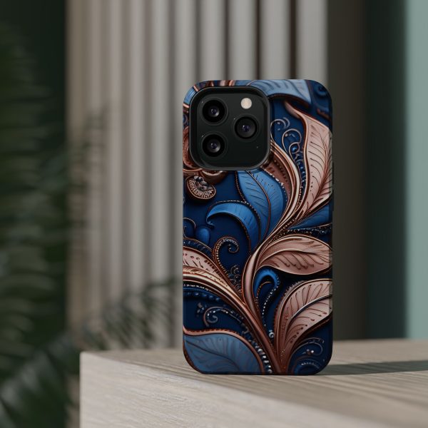 Blue Gold Paisley BRG1- Custom Magnetic Tough Case for iPhone - Dual Layer Protection with MagSafe® Compatibility - Matte or Glossy Finish - Image 64