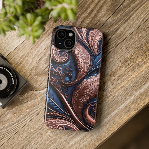 Blue Gold Paisley BRG2- Custom Magnetic Tough Case for iPhone - Dual Layer Protection with MagSafe® Compatibility - Matte or Glossy Finish - Image 105