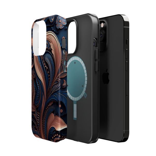 Blue Gold Paisley BRG8 - Custom Magnetic Tough Case for iPhone - Dual Layer Protection with MagSafe® Compatibility - Matte or Glossy Finish - Image 61