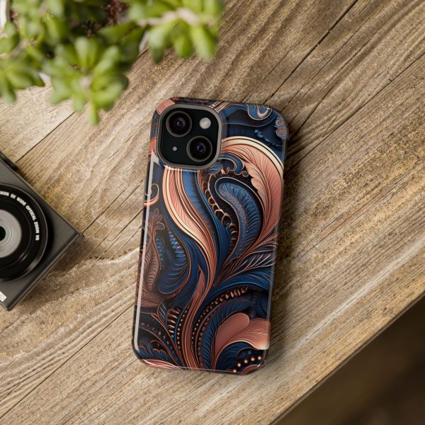 Blue Gold Paisley BRG8 - Custom Magnetic Tough Case for iPhone - Dual Layer Protection with MagSafe® Compatibility - Matte or Glossy Finish - Image 85