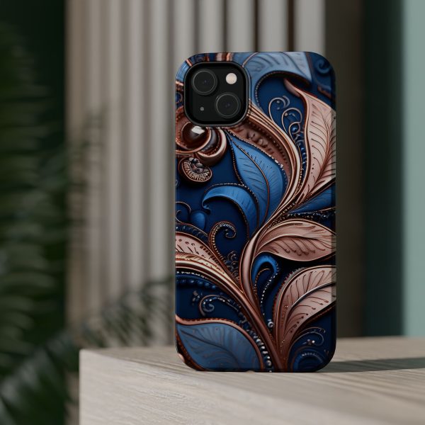 Blue Gold Paisley BRG1- Custom Magnetic Tough Case for iPhone - Dual Layer Protection with MagSafe® Compatibility - Matte or Glossy Finish - Image 24