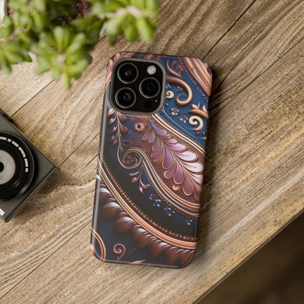 Blue Gold Paisley BRG7- Custom Magnetic Tough Case for iPhone - Dual Layer Protection with MagSafe® Compatibility - Matte or Glossy Finish - Image 120