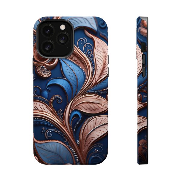 Blue Gold Paisley BRG1- Custom Magnetic Tough Case for iPhone - Dual Layer Protection with MagSafe® Compatibility - Matte or Glossy Finish - Image 76