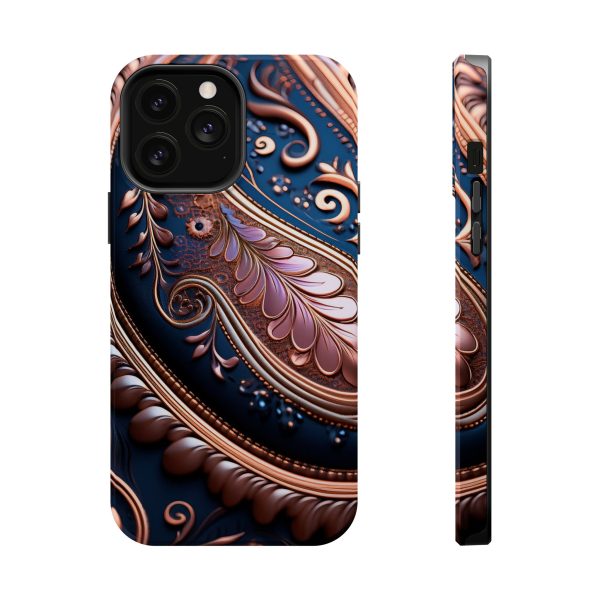 Blue Gold Paisley BRG7- Custom Magnetic Tough Case for iPhone - Dual Layer Protection with MagSafe® Compatibility - Matte or Glossy Finish - Image 71