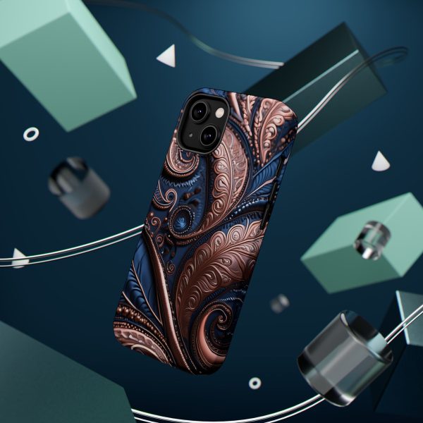 Blue Gold Paisley BRG2- Custom Magnetic Tough Case for iPhone - Dual Layer Protection with MagSafe® Compatibility - Matte or Glossy Finish - Image 3