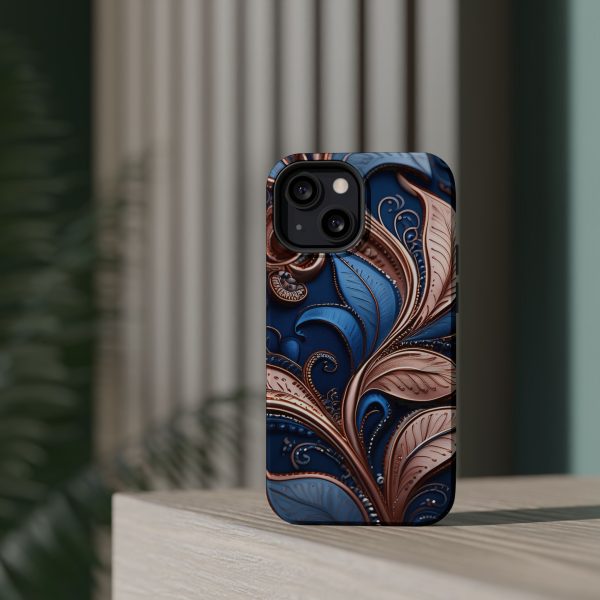 Blue Gold Paisley BRG1- Custom Magnetic Tough Case for iPhone - Dual Layer Protection with MagSafe® Compatibility - Matte or Glossy Finish - Image 59