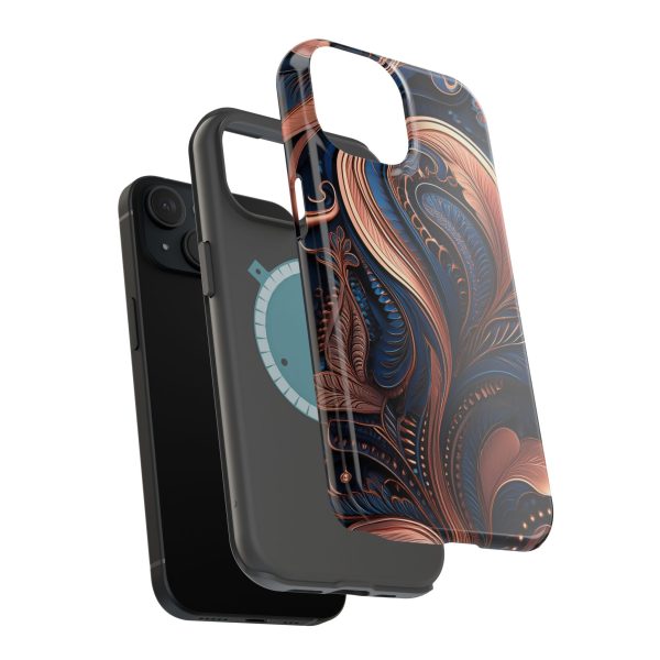 Blue Gold Paisley BRG8 - Custom Magnetic Tough Case for iPhone - Dual Layer Protection with MagSafe® Compatibility - Matte or Glossy Finish - Image 81