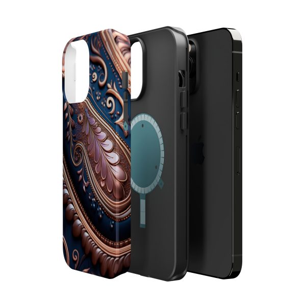 Blue Gold Paisley BRG7- Custom Magnetic Tough Case for iPhone - Dual Layer Protection with MagSafe® Compatibility - Matte or Glossy Finish - Image 72