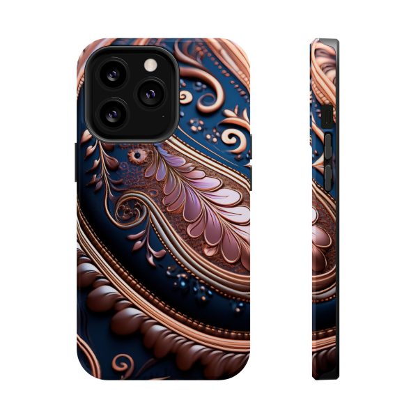 Blue Gold Paisley BRG7- Custom Magnetic Tough Case for iPhone - Dual Layer Protection with MagSafe® Compatibility - Matte or Glossy Finish - Image 61