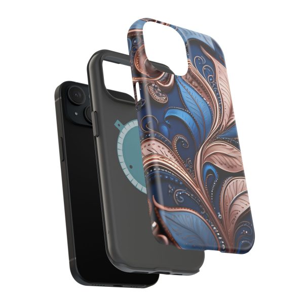 Blue Gold Paisley BRG1- Custom Magnetic Tough Case for iPhone - Dual Layer Protection with MagSafe® Compatibility - Matte or Glossy Finish - Image 87