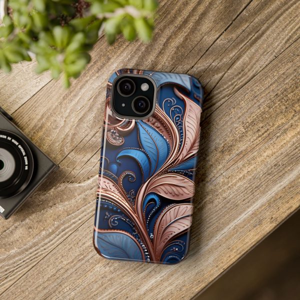 Blue Gold Paisley BRG1- Custom Magnetic Tough Case for iPhone - Dual Layer Protection with MagSafe® Compatibility - Matte or Glossy Finish - Image 85