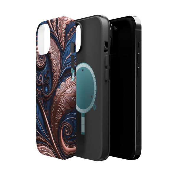 Blue Gold Paisley BRG2- Custom Magnetic Tough Case for iPhone - Dual Layer Protection with MagSafe® Compatibility - Matte or Glossy Finish - Image 7