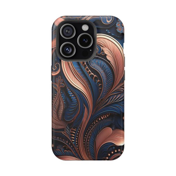 Blue Gold Paisley BRG8 - Custom Magnetic Tough Case for iPhone - Dual Layer Protection with MagSafe® Compatibility - Matte or Glossy Finish - Image 97