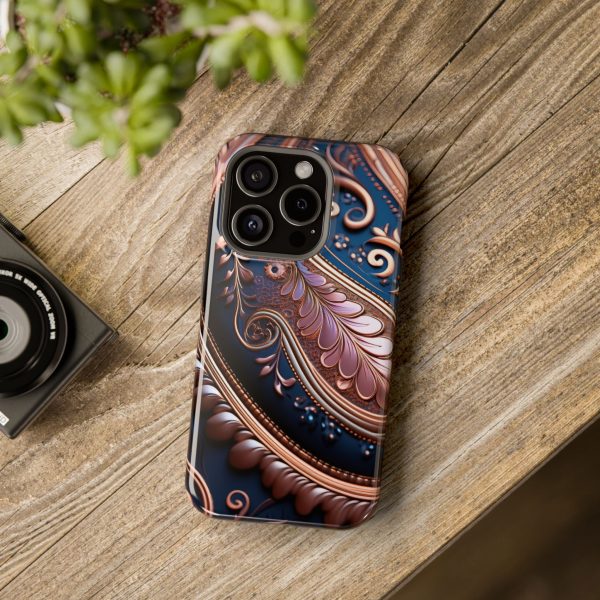 Blue Gold Paisley BRG7- Custom Magnetic Tough Case for iPhone - Dual Layer Protection with MagSafe® Compatibility - Matte or Glossy Finish - Image 95