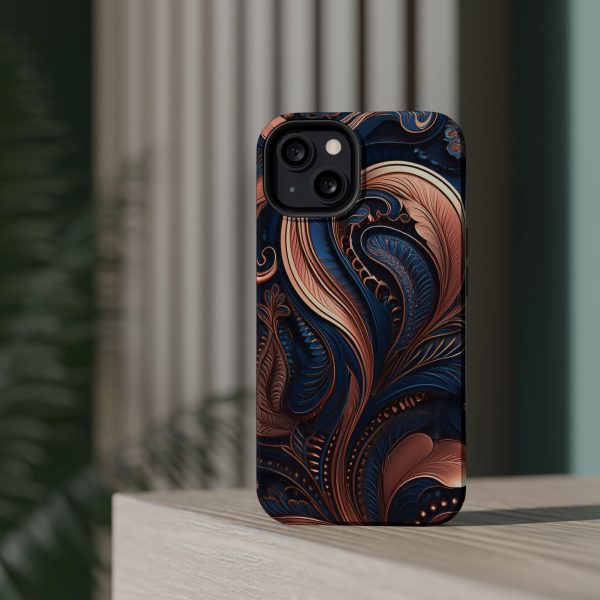 Blue Gold Paisley BRG8 - Custom Magnetic Tough Case for iPhone - Dual Layer Protection with MagSafe® Compatibility - Matte or Glossy Finish - Image 49