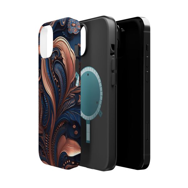 Blue Gold Paisley BRG8 - Custom Magnetic Tough Case for iPhone - Dual Layer Protection with MagSafe® Compatibility - Matte or Glossy Finish - Image 6