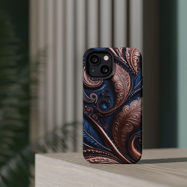 Blue Gold Paisley BRG2- Custom Magnetic Tough Case for iPhone - Dual Layer Protection with MagSafe® Compatibility - Matte or Glossy Finish - Image 59