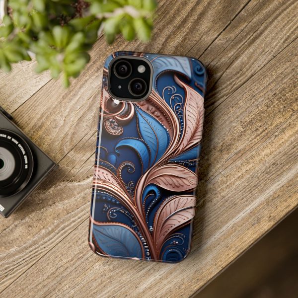 Blue Gold Paisley BRG1- Custom Magnetic Tough Case for iPhone - Dual Layer Protection with MagSafe® Compatibility - Matte or Glossy Finish - Image 105