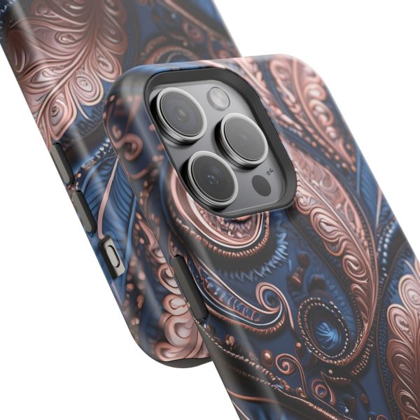 Blue Gold Paisley BRG2- Custom Magnetic Tough Case for iPhone - Dual Layer Protection with MagSafe® Compatibility - Matte or Glossy Finish - Image 116