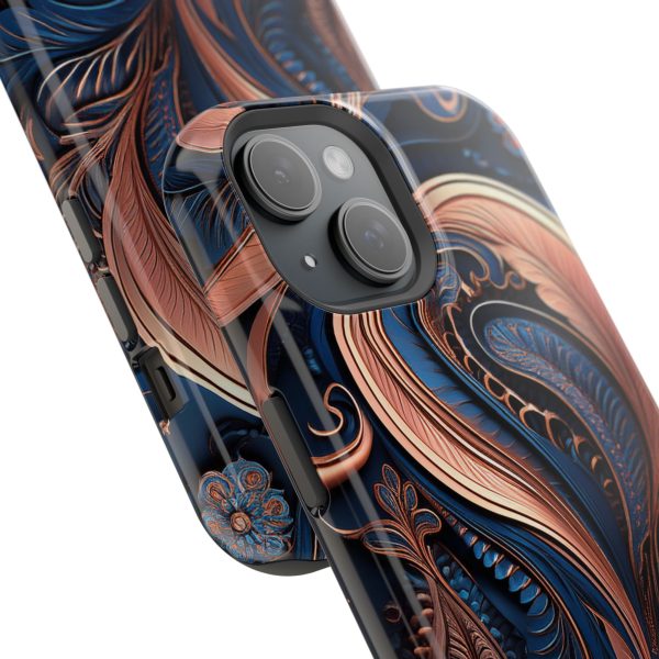 Blue Gold Paisley BRG8 - Custom Magnetic Tough Case for iPhone - Dual Layer Protection with MagSafe® Compatibility - Matte or Glossy Finish - Image 83