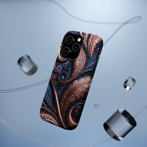 Blue Gold Paisley BRG2- Custom Magnetic Tough Case for iPhone - Dual Layer Protection with MagSafe® Compatibility - Matte or Glossy Finish - Image 15